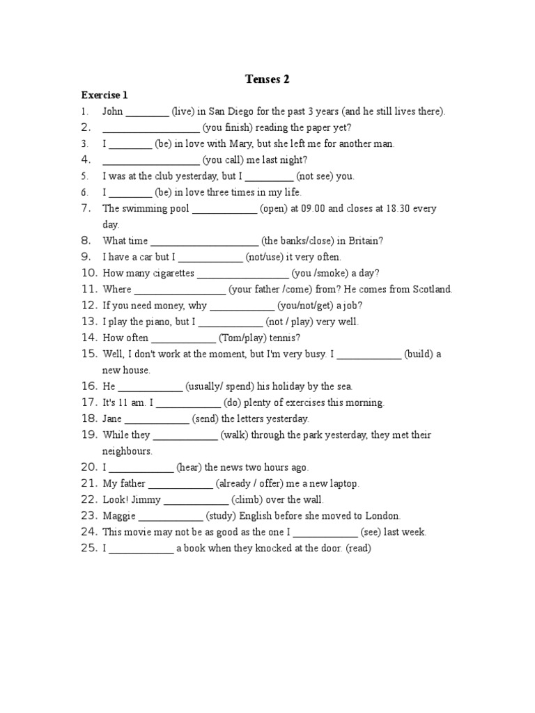 English Tenses Practice Exercises | PDF