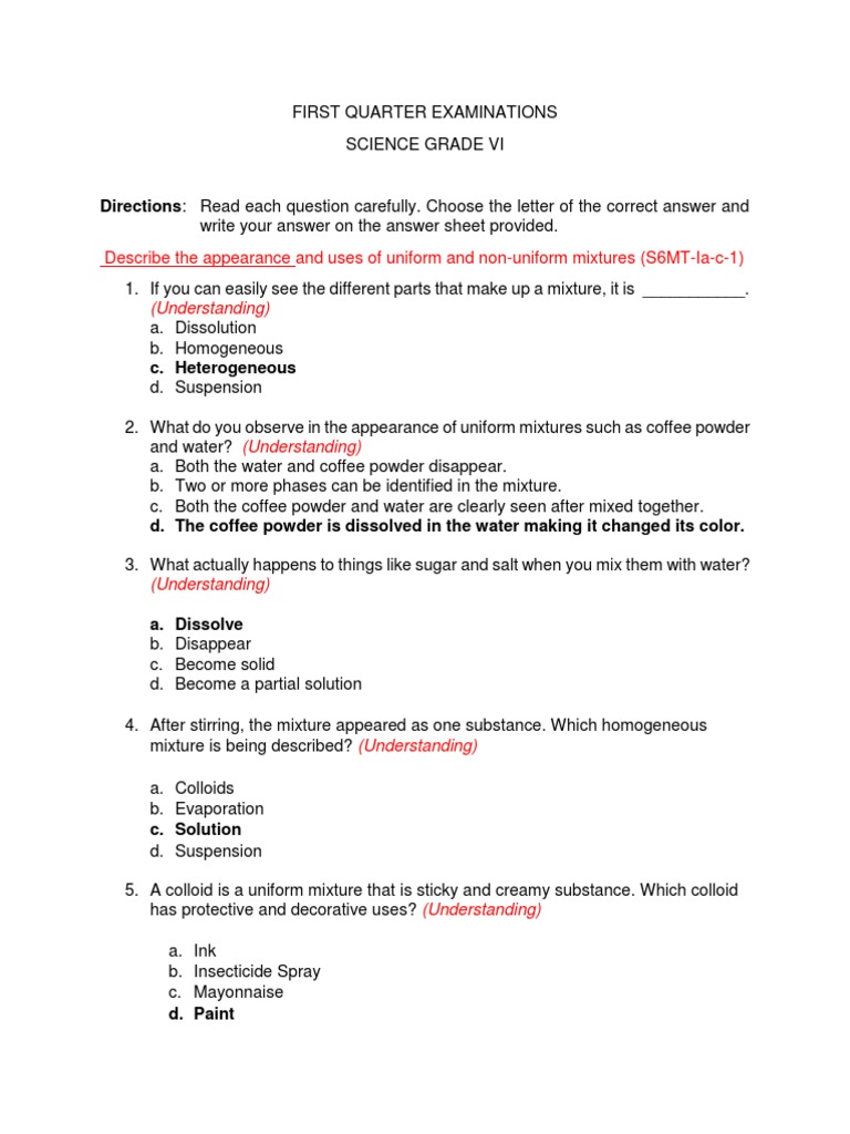SCIENCE 1st Quarter Exam Output in TOT | PDF | Solution | Mixture