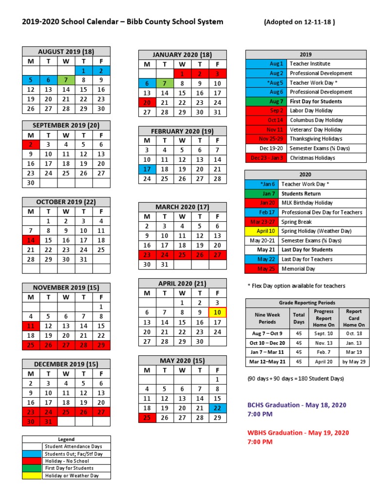 Bibb County 2019-2020 School Calendar | PDF | Public Holiday | Traditions
