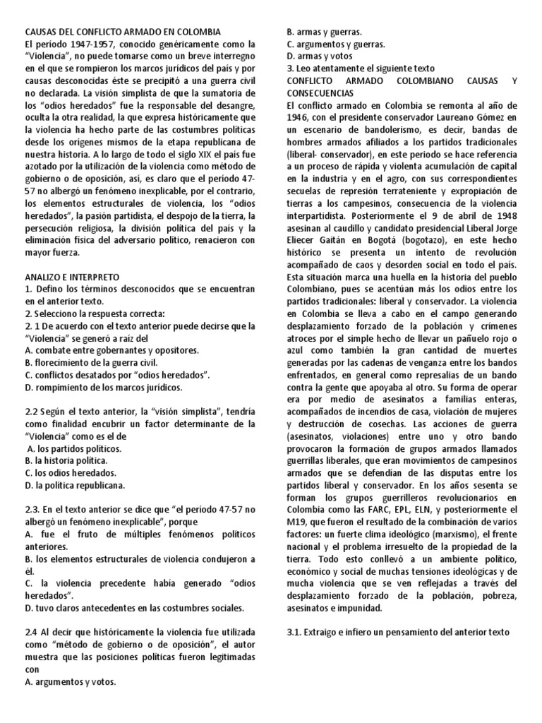 Causas del Conflicto Armado en Colombia | PDF | Guerra de guerrillas ...