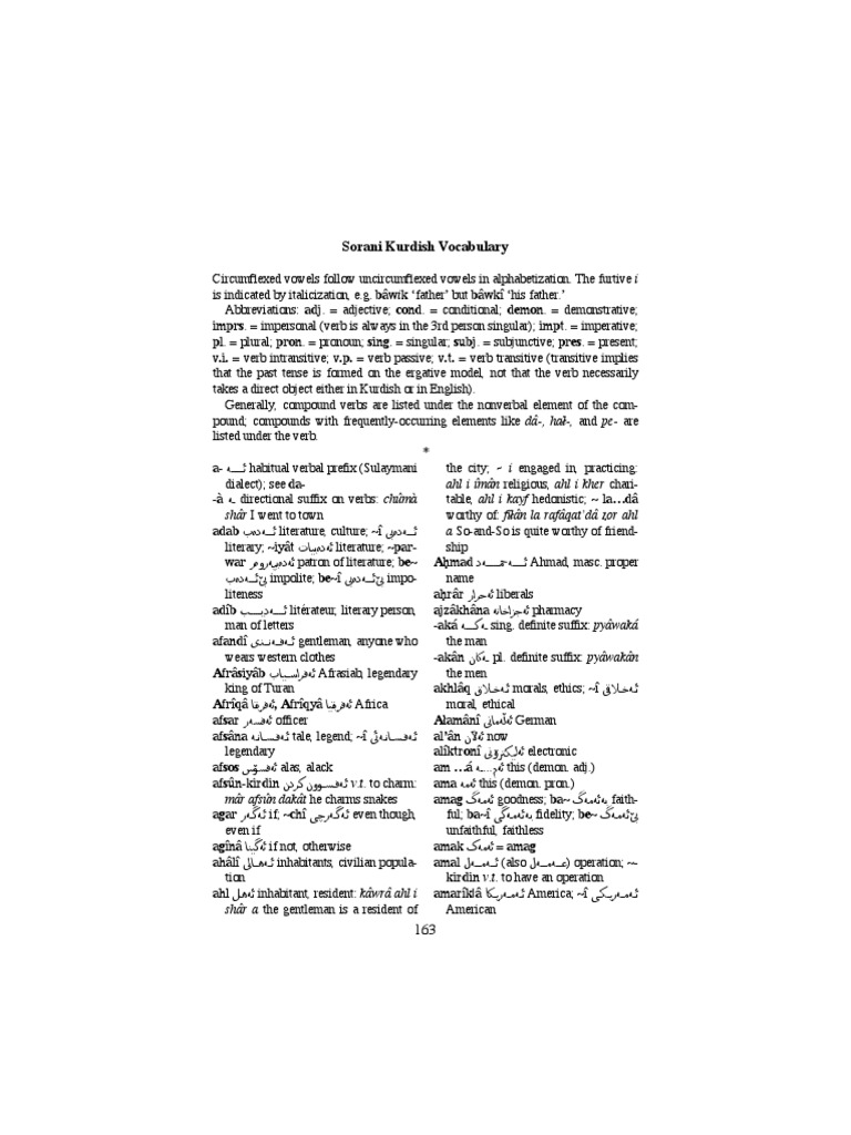 Kurdish Sorani Vocabulary Verb Morphology