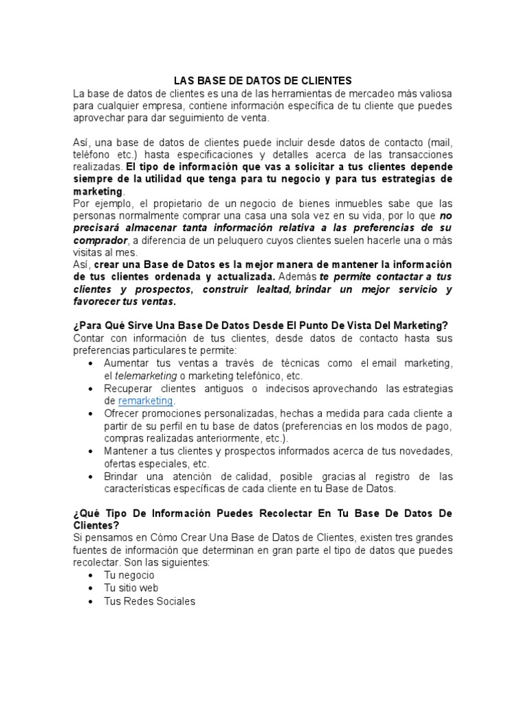 Las Bases de Datos de Clientes | PDF | Servicio al Cliente | Cliente