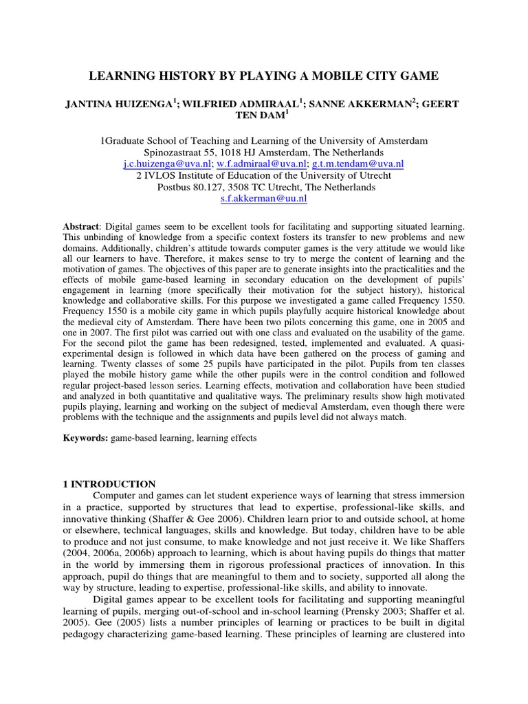 Learning History Playing Mobile City Game PDF | PDF | Video Games ...