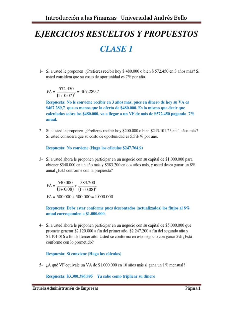 Ejercicios Resueltos y Propuestos Clase 1 | PDF | Finanzas y dinero