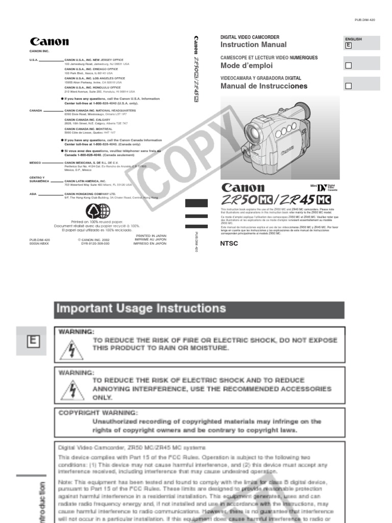 Instruction Manual: Digital Video Camcorder | PDF | Digital Camera ...
