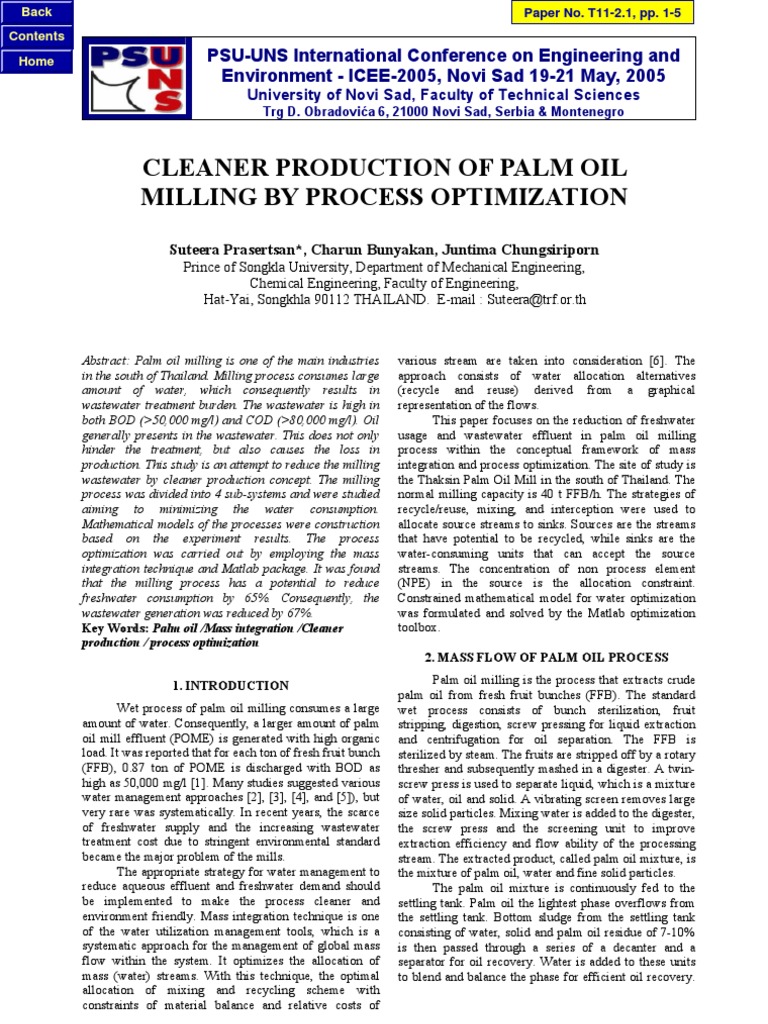 1.cleaner Production of Palm Oil Milling by Process Optimization | PDF