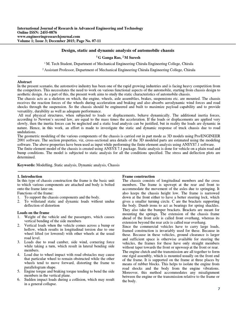 Design, Static and Dynamic Analysis of Automobile Chassis | PDF ...