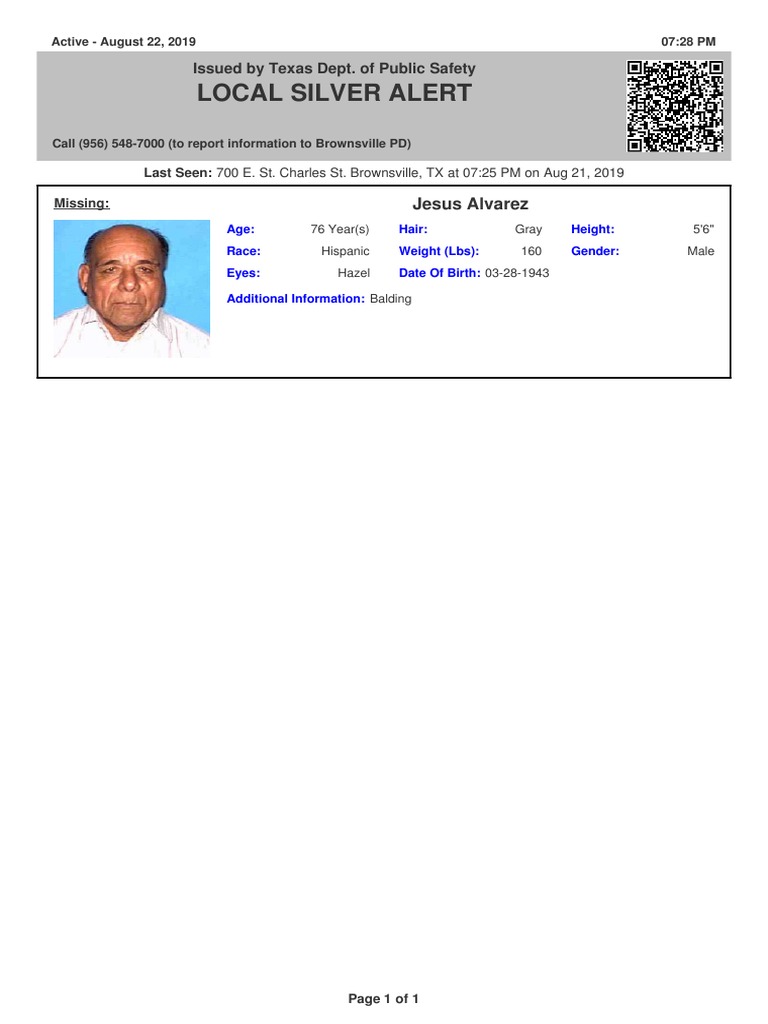 Silver Alert: Missing Elderly Man in Brownsville, TX | PDF