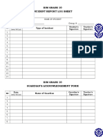 Eim Grade 10 Incident Report Log Sheet: Date Type of Incident