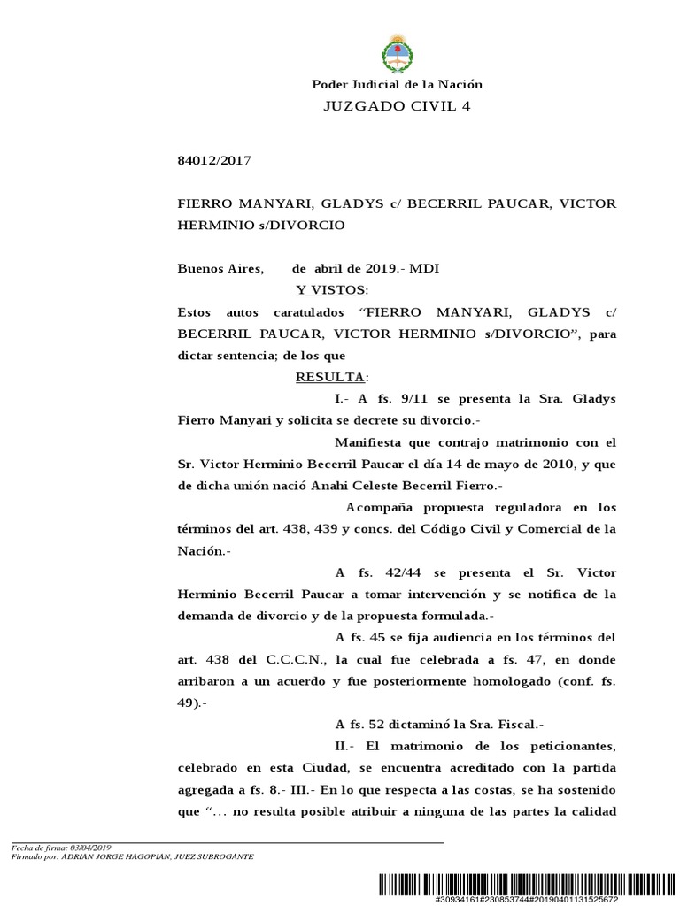 Sentencia Divorcio PDF | PDF | Divorcio | Justicia