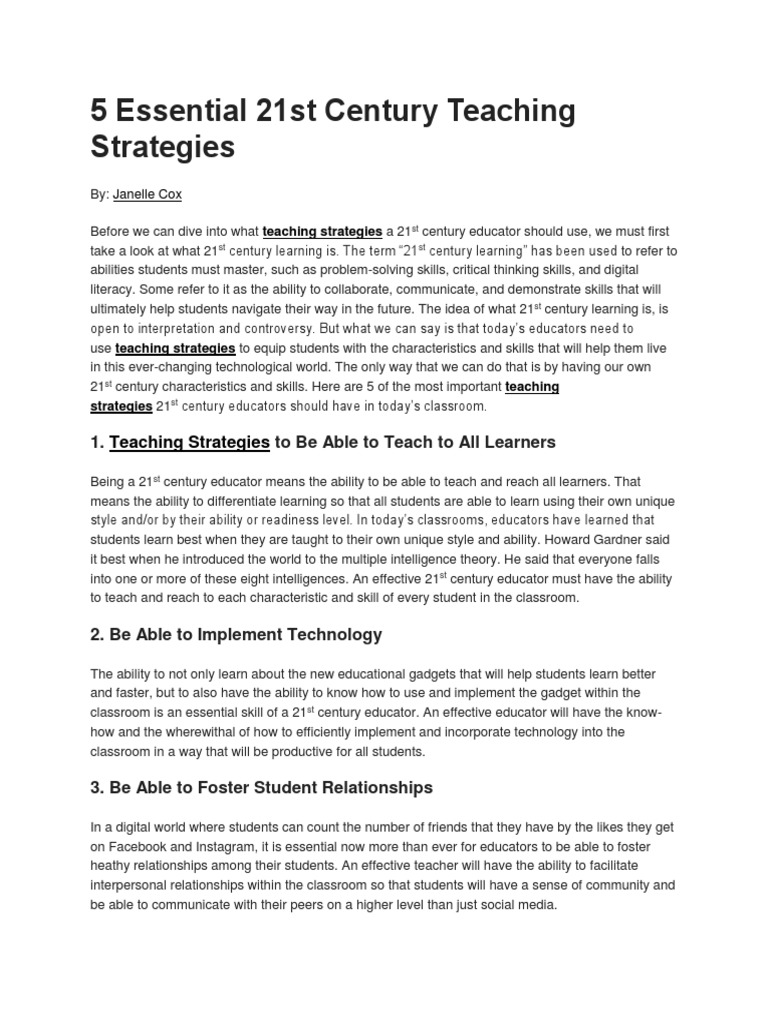 5 Essential 21st Century Teaching Strategies | PDF | Teachers | Classroom