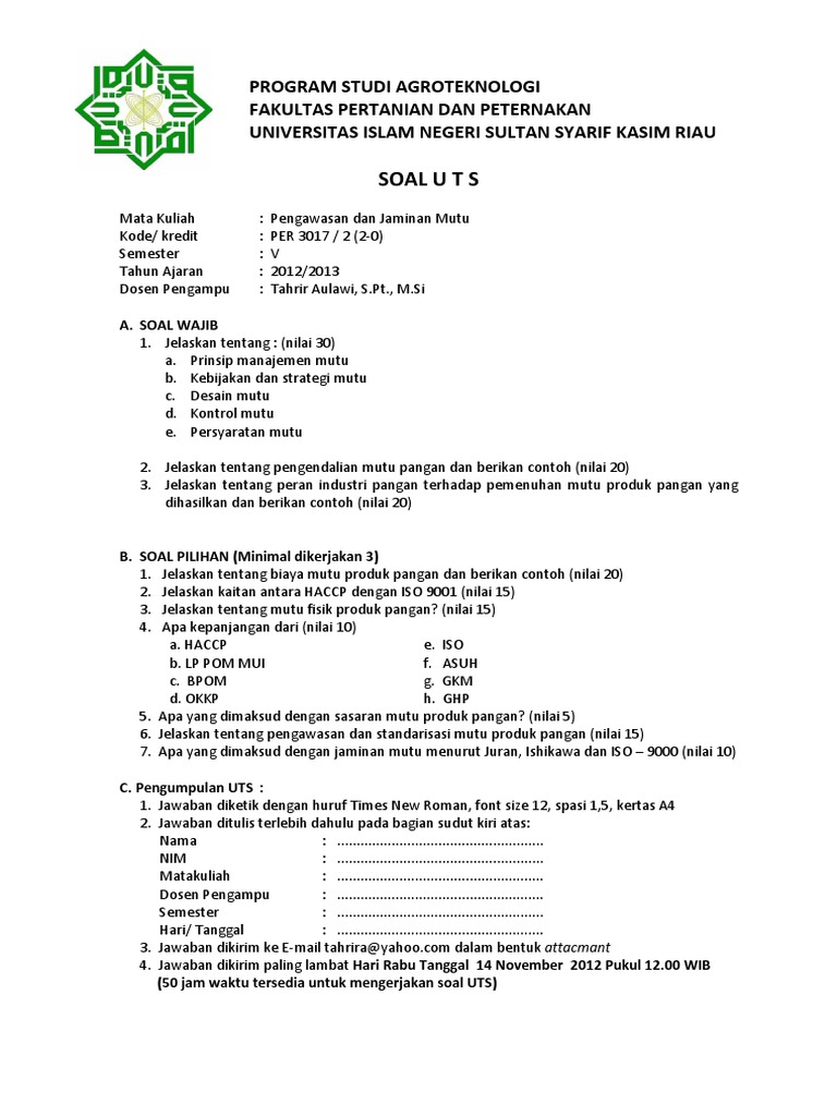 Soal Uts Manajemen Mutu