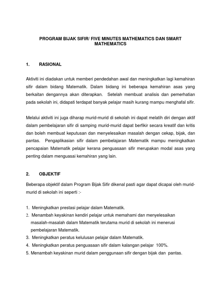 Kertas Kerja Program Bijak Sifir 2019 Pdf