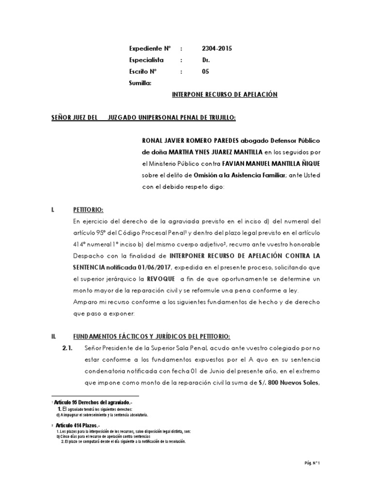 Recurso de Apelación de Sentencia PDF Sentencia (ley) Derecho penal