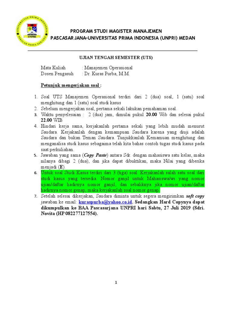 Net Soal Uts Manajemen Operasional 26 Juli 2019 2