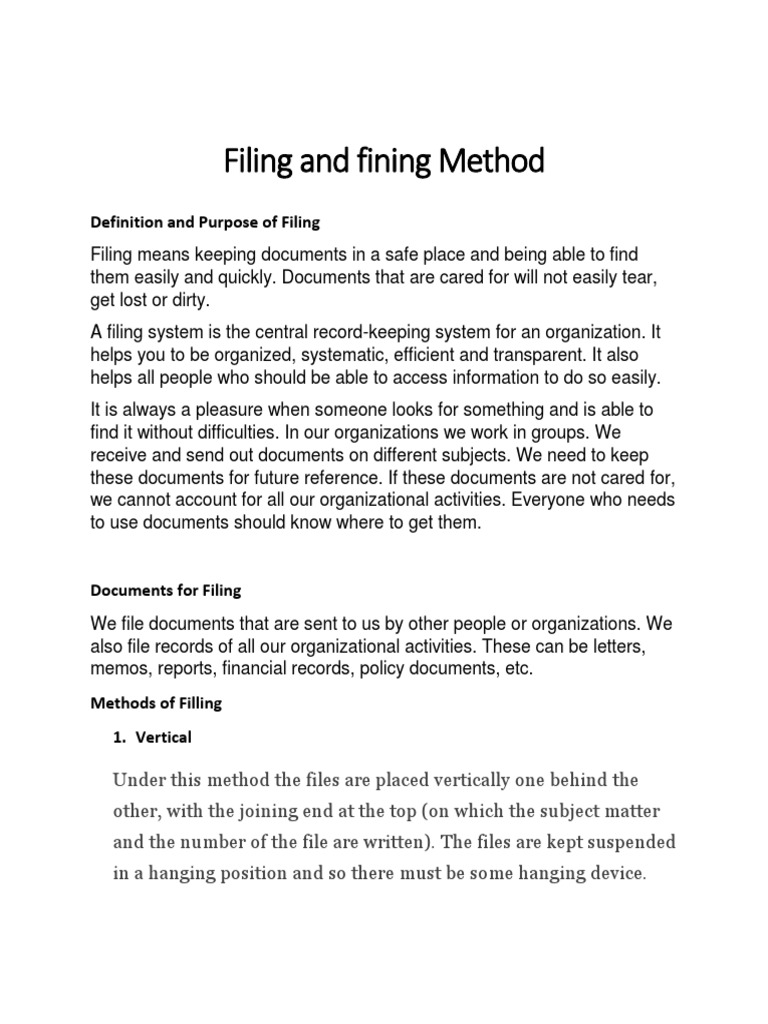 Chapter 4, Part 6 Filing and Fining Method | PDF | Computer File ...