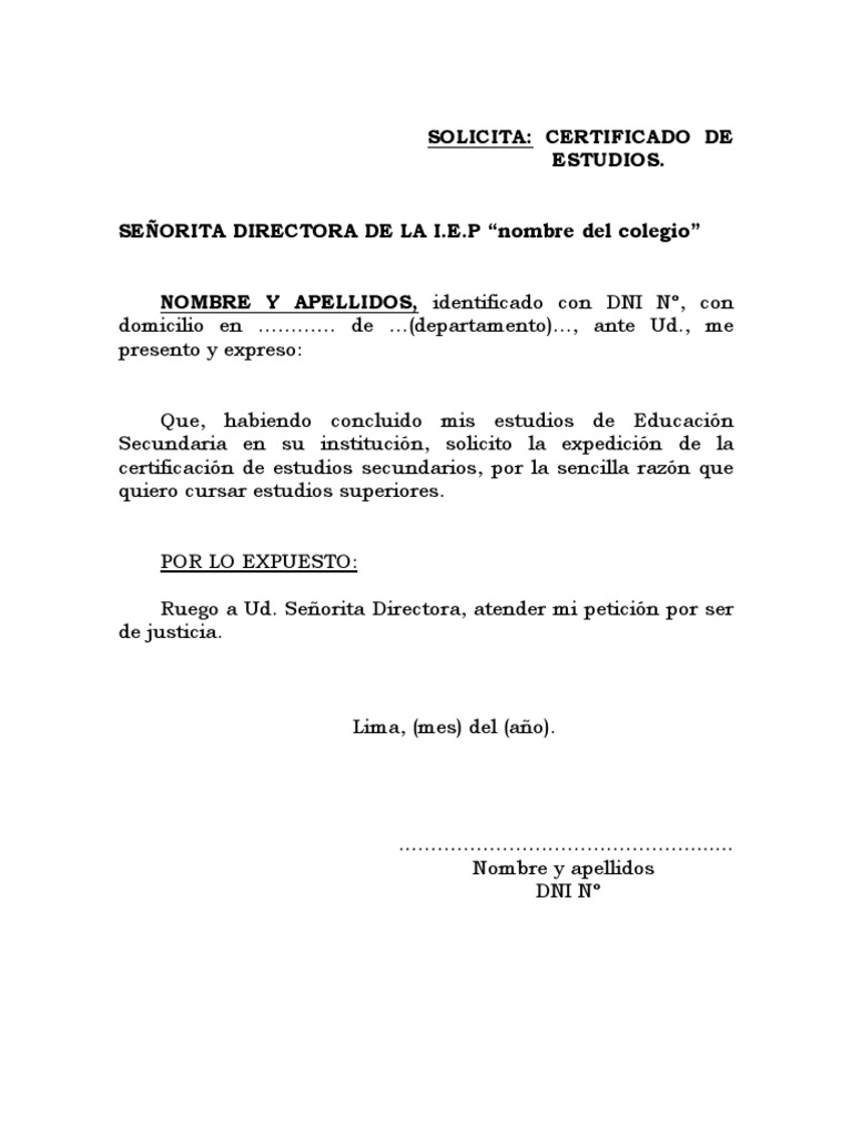 Solicitud de Certificado de Estudios Secundarios | PDF