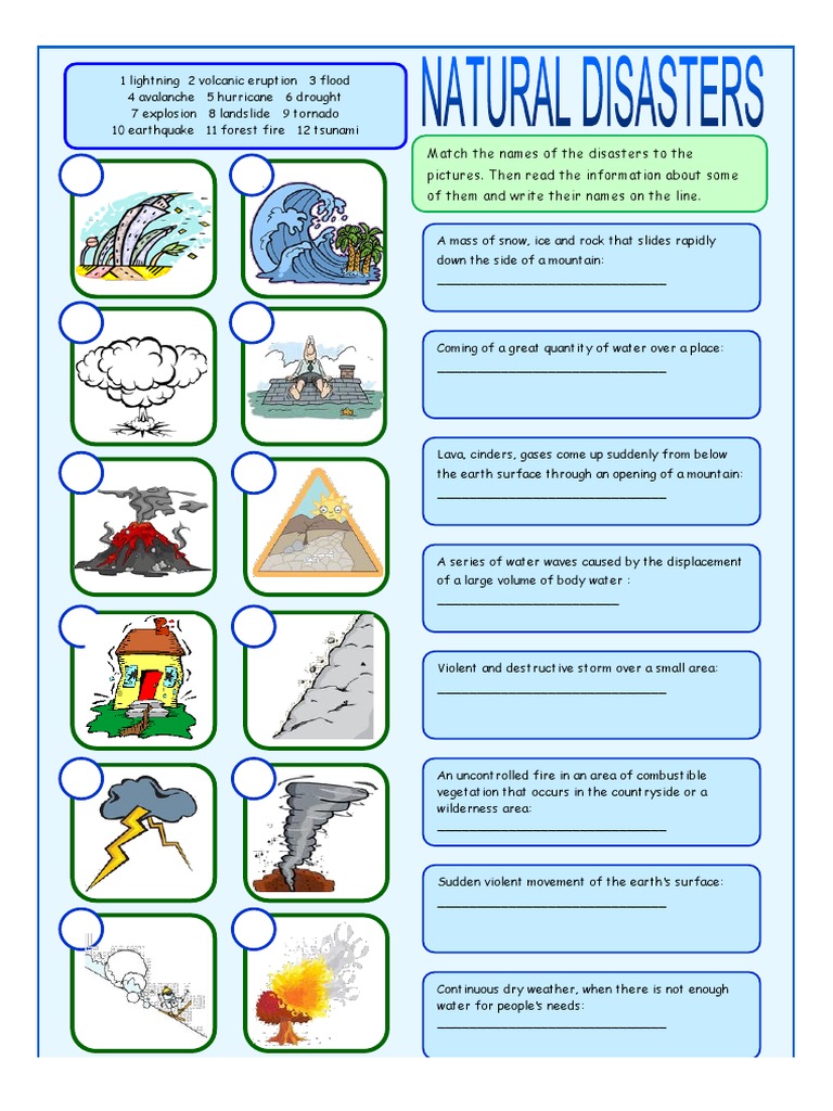 Natural Disasters Matching Exercises Icebreakers Oneonone Activities Picture Descriptio 42748 Tsunami Physical Geography