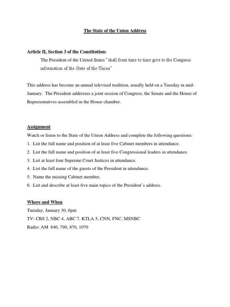 State of the Union Address Guide | PDF
