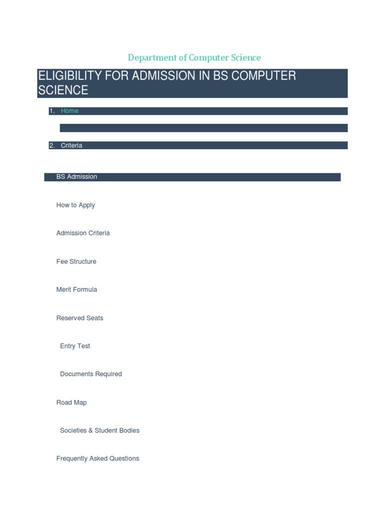 BS Computer Science Admission Criteria | PDF | Career & Growth