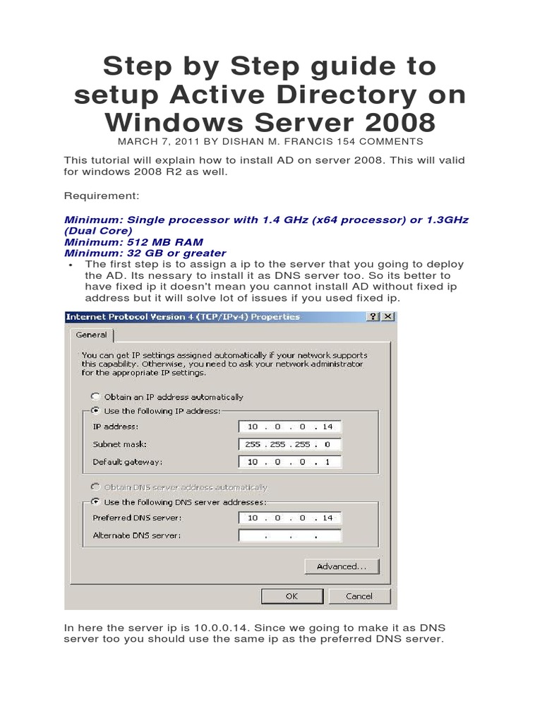 Active Directory Setup on Windows 2008 | PDF | Active Directory ...