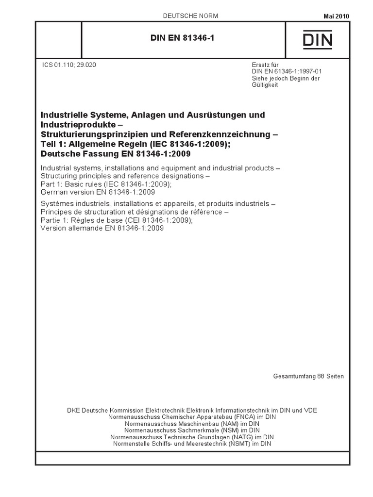 (DIN en 81346-1 - 2010-05) - Industrielle Systeme, Anlagen Und ...