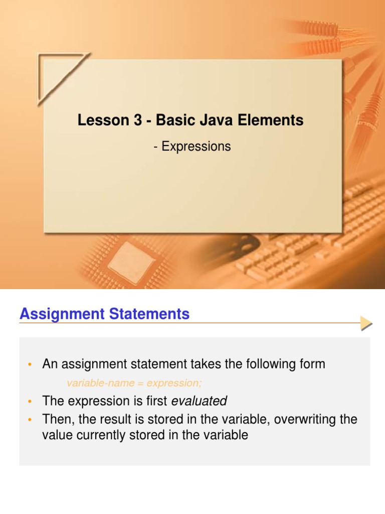 Lesson 3 - Basic Java Elements: - Expressions | PDF | Integer (Computer ...
