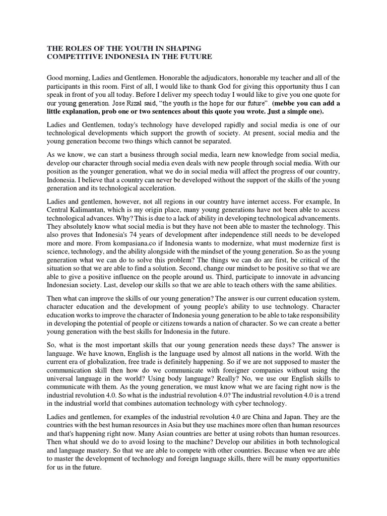 The Roles of The Youth in Shaping Competitive Indonesia in The Future ...