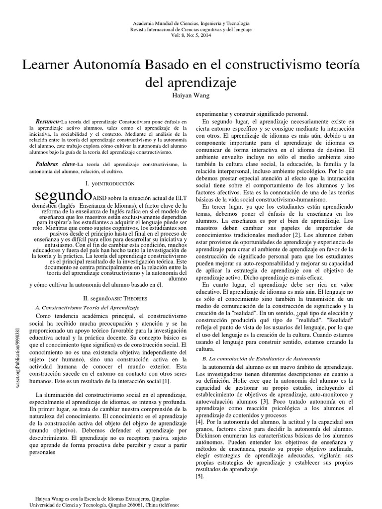 Traducido | PDF | Constructivismo (filosofía de la educación) | Aprendizaje