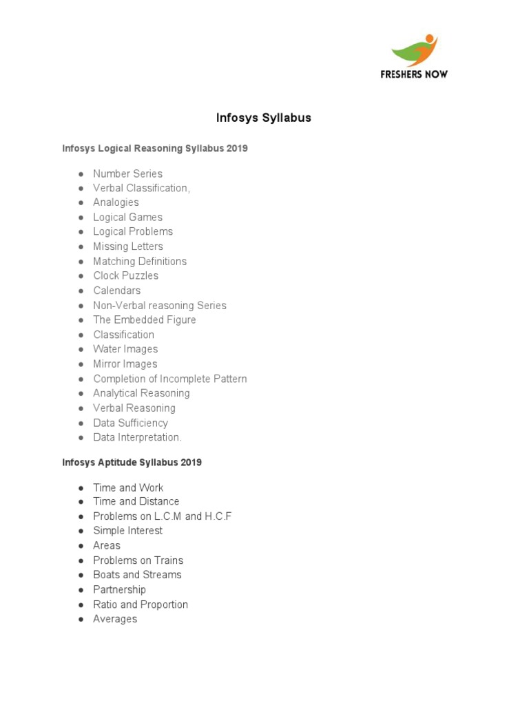 Infosys Logical Reasoning Syllabus 2019 | PDF