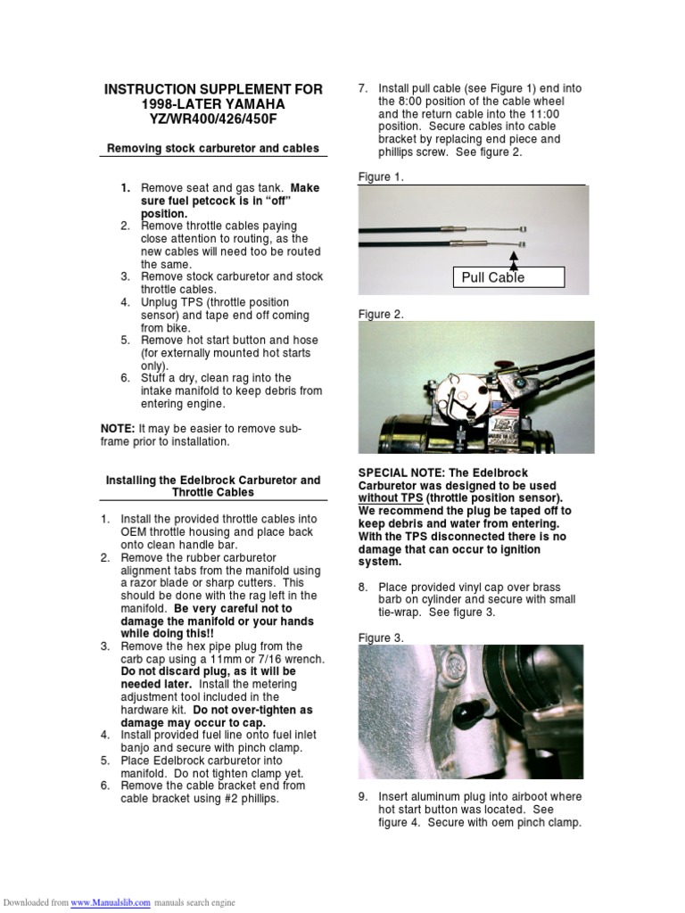 Installing Edelbrock Carb on Yamaha YZ/WR400/426/450F PDF Throttle