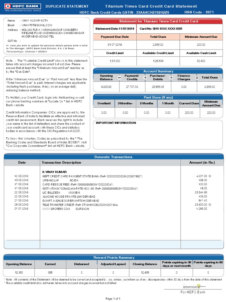 Date Transaction Description Amount (In RS.) | PDF | Credit Card | Banking