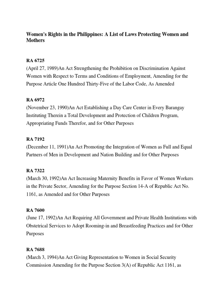 Women's Rights Laws in the Philippines | PDF