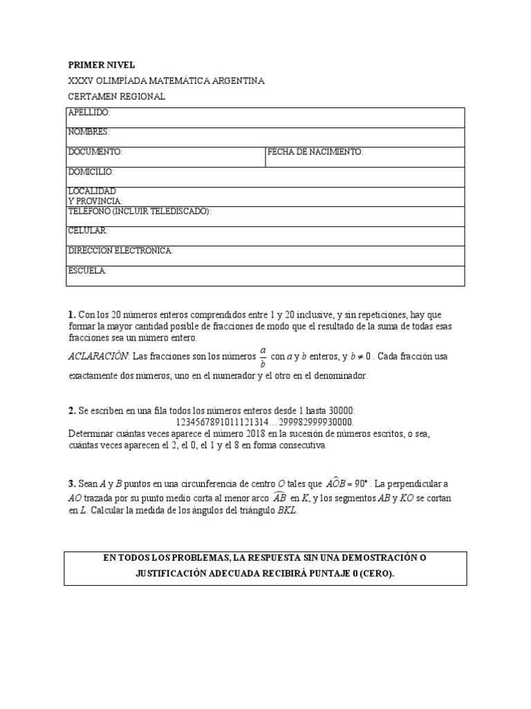 Regional 2018 PDF | PDF | Triángulo | Número primo