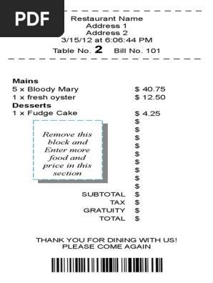 Basic Restaurant Receipt