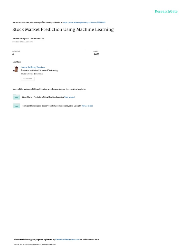 Stock Market Prediction Using Machine Learning | PDF | Machine Learning ...