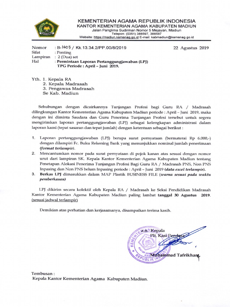 Surat Lpj Tpg Tahap II 2019