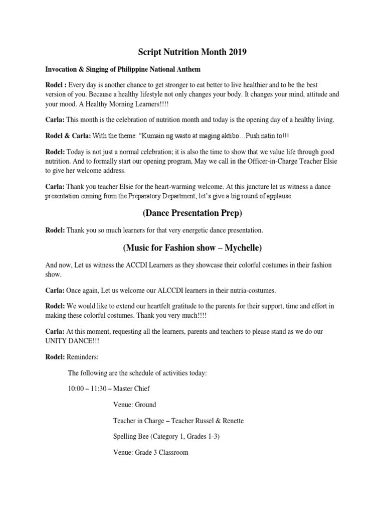Nutrition Month 2019 Opening Program | PDF | Wellness | Lifestyle