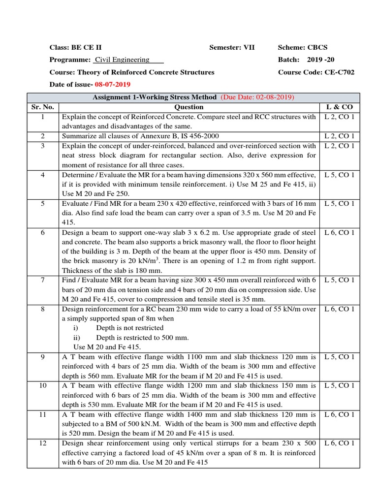 RCC Design Assignments for CE II | PDF | Beam (Structure) | Column