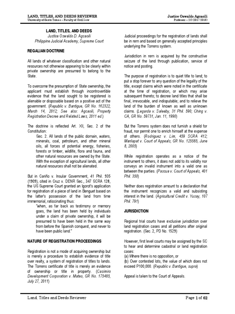 Land Titles and Deeds Reviewer Guide | PDF | Real Property | Deed