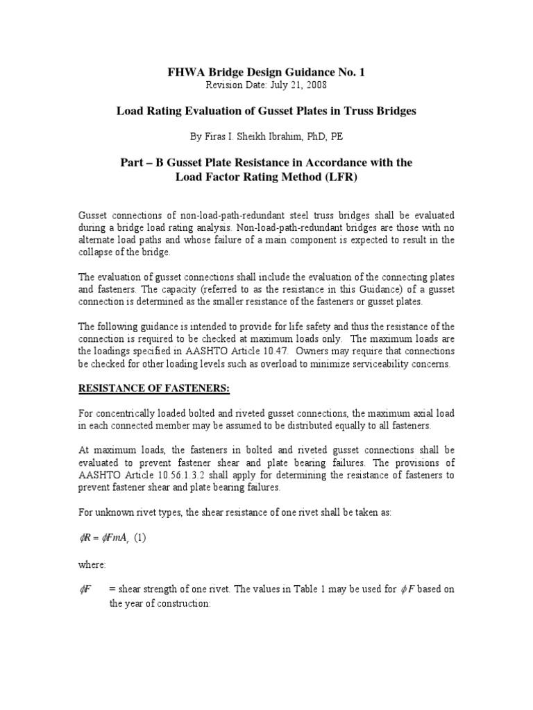 FHWA Bridge Design Guidance No. 1 Resistance of Fasteners PDF