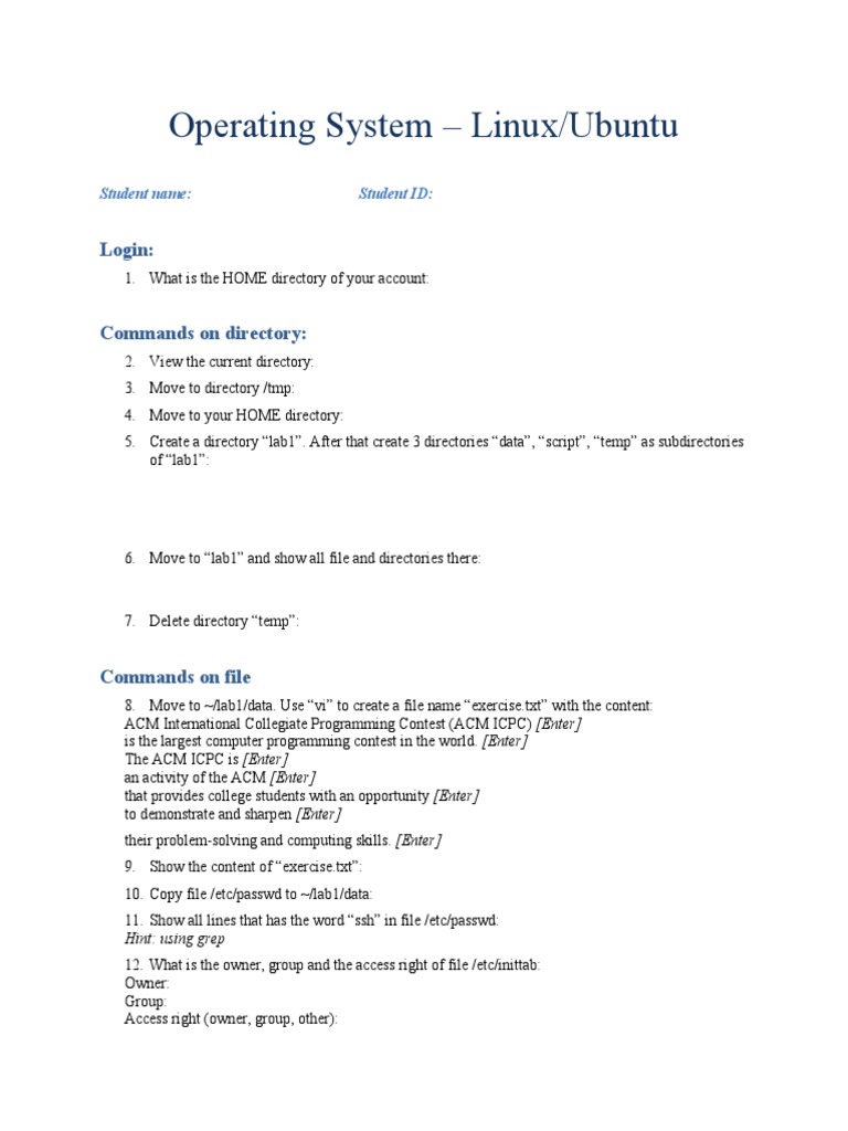 Linux/Ubuntu Commands and Exercises Guide | PDF