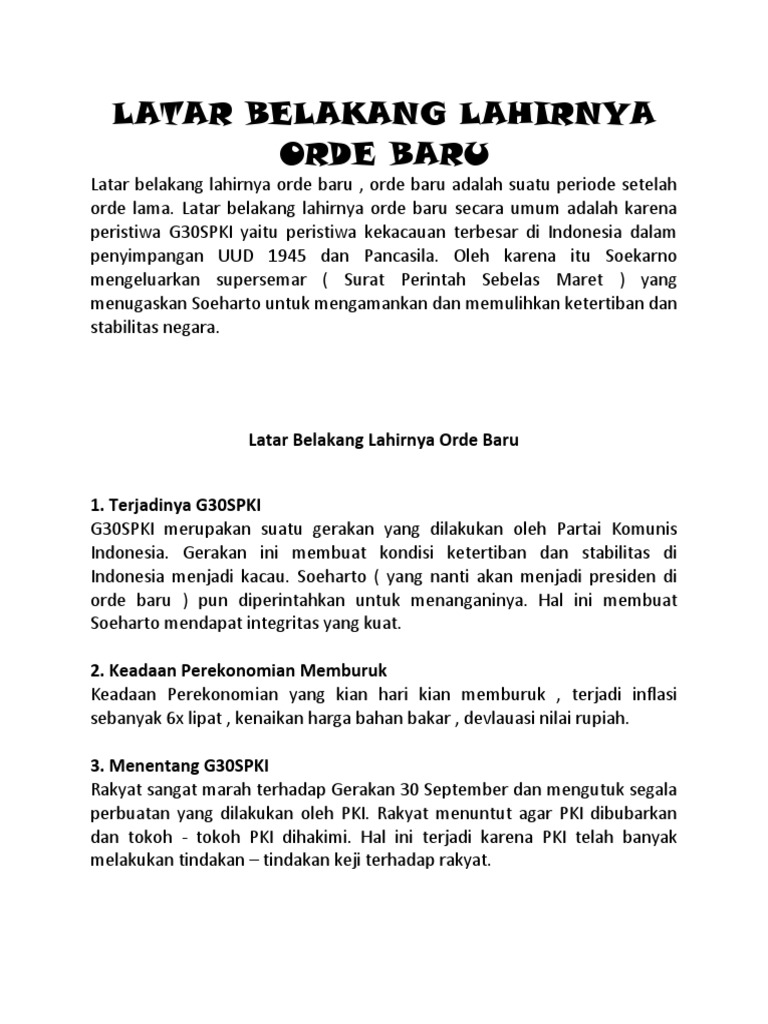 Latar Belakang Lahirnya Orde Baru Pdf