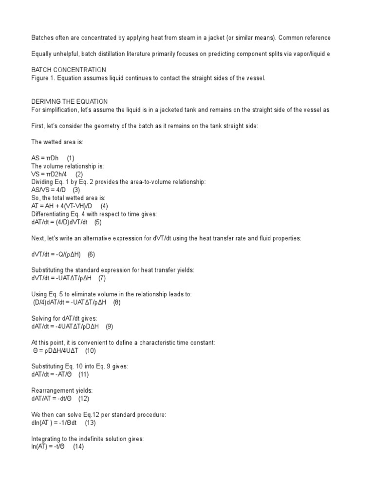 Batch Distillation Time Calculation | PDF | Heat Transfer | Distillation
