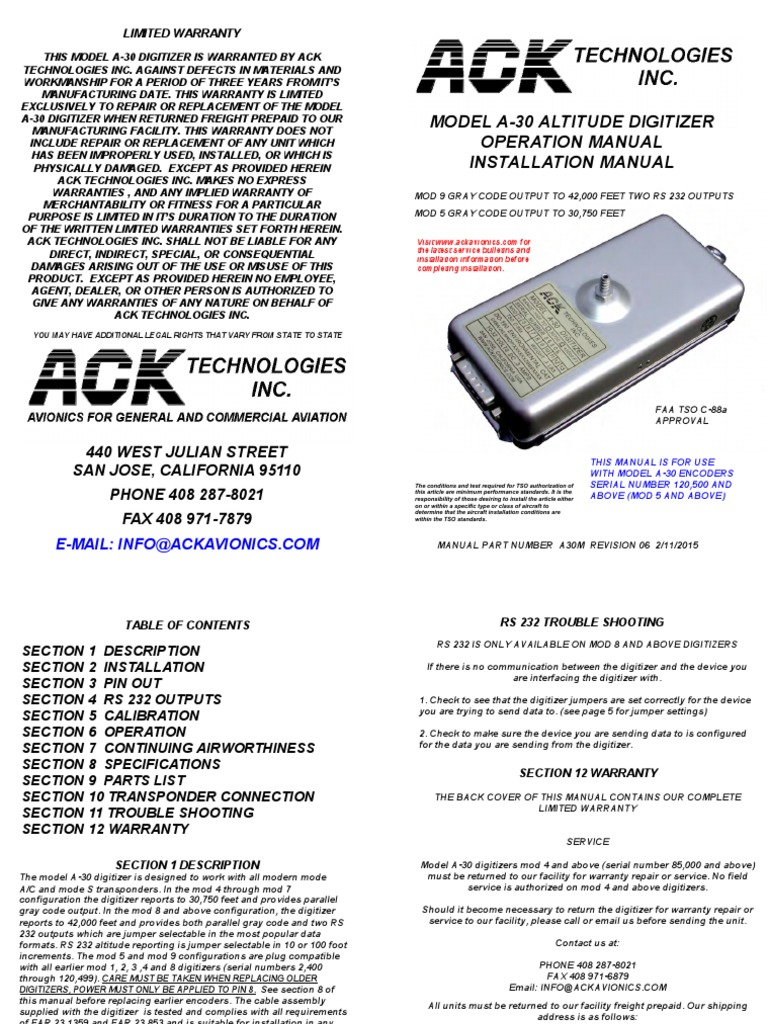 Altitude Encoder A30 ManualMod59 PDF Altimeter Transponder