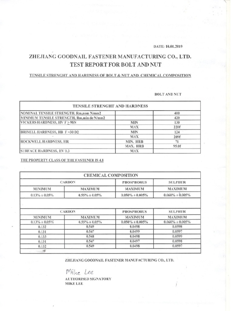 Final Bolts and Nut Chemical Test PDF Mechanical Engineering Metalworking