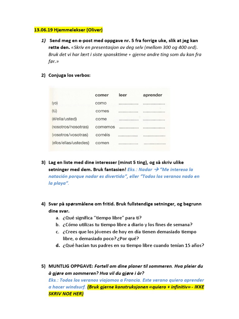 Flere Oppgaver Spansk | PDF