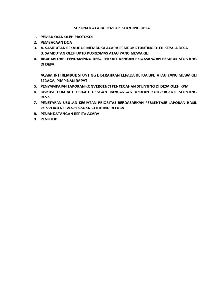 Susunan Acara Rembuk Stunting Pdf