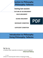 Introduction To Philosophy Doing Philosophy: Fallacies: Reviewing Last Session