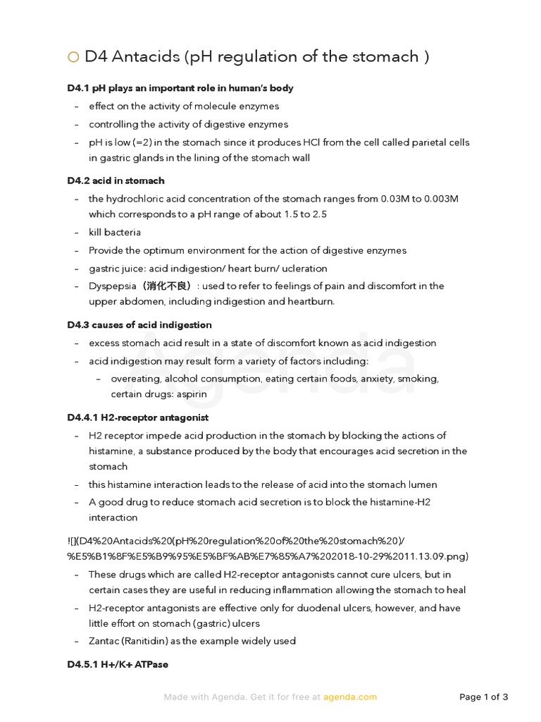 D4 Antacids (PH Regulation of The Stomach) PDF Indigestion Stomach